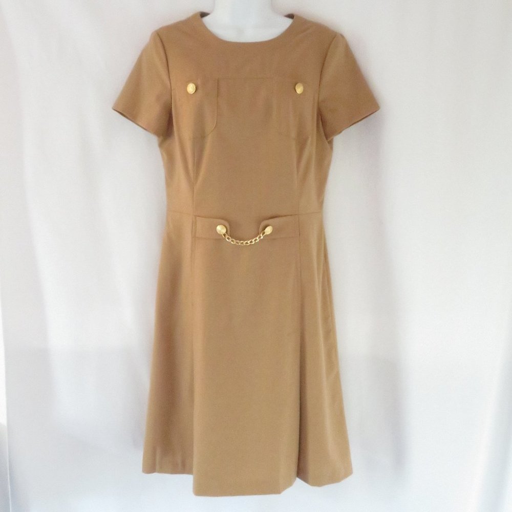 J. McLaughlin Tan Light Brown Chain Style Short Sleeve Dress Size 6